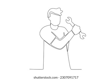 A man who is great at using tools. World youth skill day one-line drawing