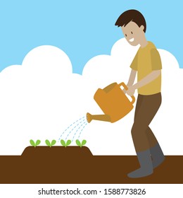 A man who growing plants.