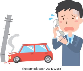 A man who has an accident in a car and rushes to contact
