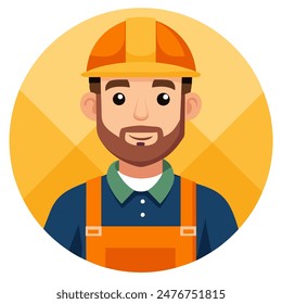 Der Mann, der einen Bart hat, trägt einen harten Hut und Overalls