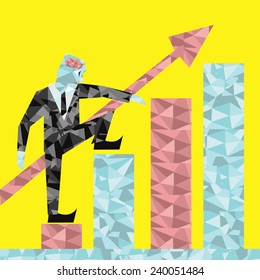 The man who has diamonds brain with Bar Graphs for business.