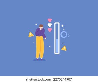 a man who has difficulty breathing due to lack of oxygen. a person has hypoxaemia. difficult and trouble breathing. warning of low oxygen level. illustration concept design. vector elements