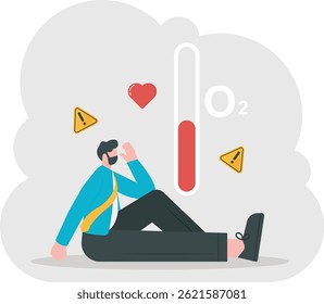 a man who has difficulty breathing due to lack of oxygen. a person has hypoxaemia. difficult and trouble breathing. warning of low oxygen level. illustration concept design. vector elements

