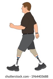 A man who has had both legs amputated is out for a walk