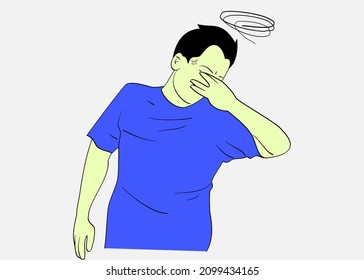 A man who has a headache. Hand drawn style vector design illustrations