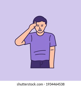 a man who has a headache. suffering from brain cancer, migraines, dizziness. illustration of the expression of a person who is enduring pain. outline or line style. vector design