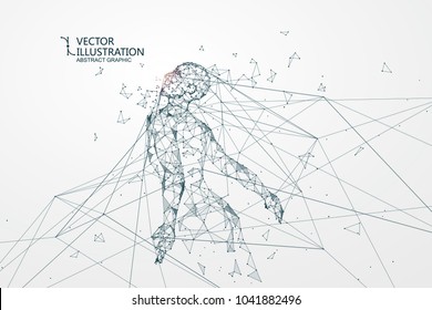 A man who has rushed out of the net,Network connection turned into, vector illustration.