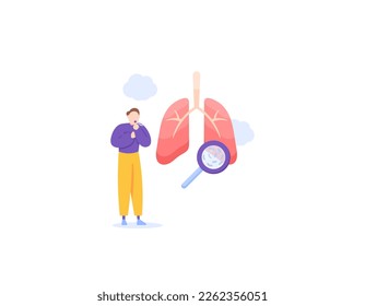 a man who has a tuberculosis coughs. symptoms of lung diseases, lung infections, tuberculosis. Illustration of a lung that has been infected with bacteria. health problems. illustration concept design