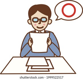 A man who holds a document and says "⚪︎".