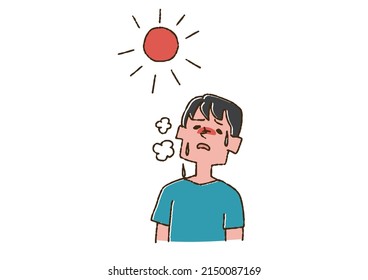 A man who is hot under the scorching sun, a comical handwritten person vector, a warm line drawing