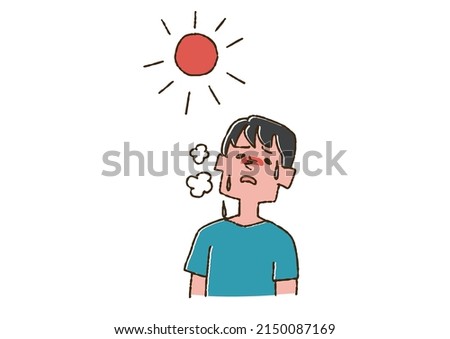 A man who is hot under the scorching sun, a comical handwritten person vector, a warm line drawing