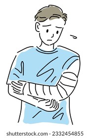 a man who injured his arm hand drawing illustration, vector