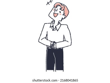 A man who laughs happily, a comical handwritten person, a vector, a line drawing and a color