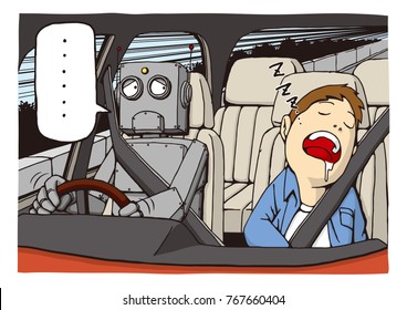 The man who I leave the driving of the car to the driver of the robot, and dozes off.