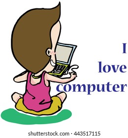 man who love computer cartoon vector character