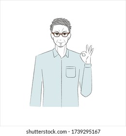 A man who makes a circle with his fingers and smiles