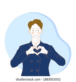 A man who makes a heart with his fingers.