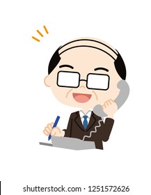 A man who makes phone correspondence with a smile.