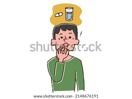 A man who noticed that he forgot to take medicine Comical handwritten person Vector, color on line drawing
