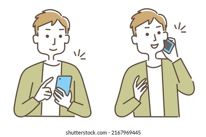 Un hombre que opera y habla con un smartphone