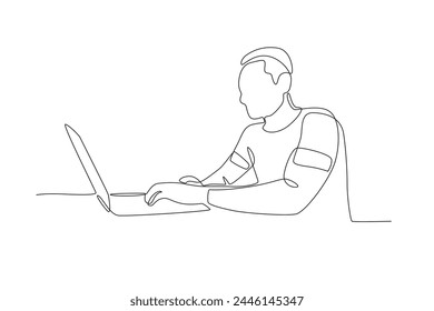 A man who is passionate about working from home.Working from home one-line drawing