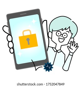 
A man who is pleased with the high security of his smartphone