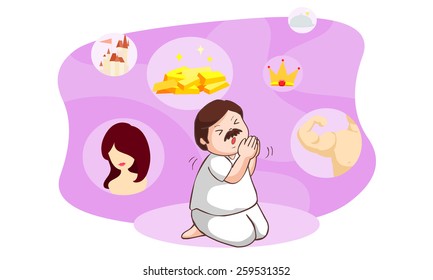 The man who pray for many things illustration vector 