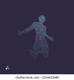 Man who prays. Dotted silhouette of person. Vector illustration. 