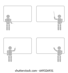 A man who present, teach, or introduce something on whiteboard with four type of character. Can be used in business, education, or any to show and put the text into whiteboard in this vector.