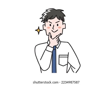 A man who puts his hand under his chin and looks sharp
