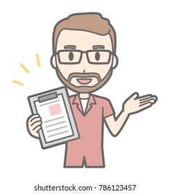 A man who puts on his glasses and has a beard has a file