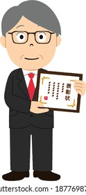 Man who receive a certificate and award, Text mean certificate of commendation, public acknowledgement.