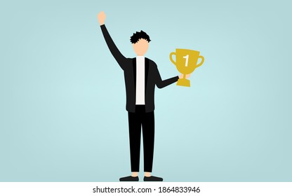 A man who rejoices with a trophy in his hand