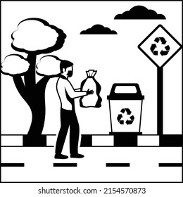 Man Who Removes Trash Is A Dump In The Streets Concept, Sanitation worker vector icon design, Industrial cleaning service symbol, office and street caretaker Sign, maintenance appliance and equipment