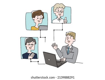 Un hombre que solicitó un trabajo a través del crowdsourcing, una persona manuscrita cómica, un vector, un dibujo de líneas y un color