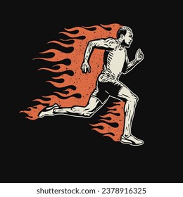 a man who is running fast with fire vector illustration