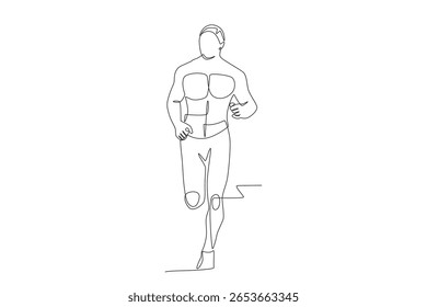 A man who runs a marathon to relieve stress. Mental health retreats concept one-line drawing
