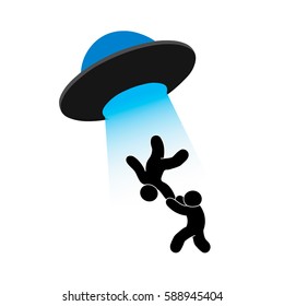 Man who saves a man from abducting a UFO. Vector illustration. Flat icon.