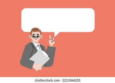 A man who sees and explain the whiteboard. Flat vector illustration isolated on white background