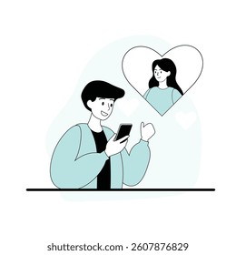 a man who is sending a message to his girlfriend. long distance communication. a friend who exchanges messages