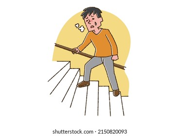  A man who is short of breath when climbing stairs, a comical handwritten person vector, a warm line drawing