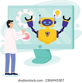 A Man Who Is Showing Results Of Artificial Intelligence Regarding Computer Functions Illustration