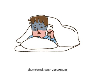 A Man Who Is Sick And Calls Someone With A Futon, A Comical Handwritten Person Vector, A Warm Line Drawing