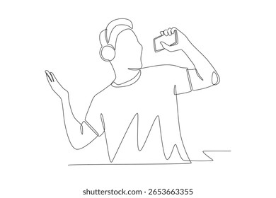 A man who sings to relieve stress. Mental health retreats concept one-line drawing