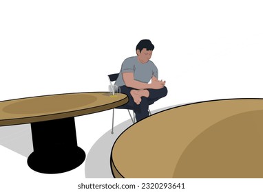 a man who was sitting relaxed, with a glass of drink at a round table