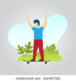 A man who skates happily. Flat vector illustration. concept sport illustration