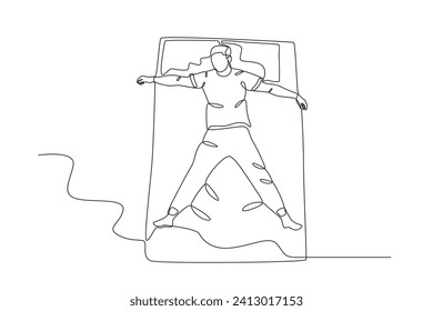 A man who sleeps with his arms outstretched. World sleep day one-line drawing