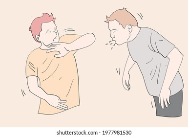 A man who sneezed carelessly without covering his mouth. Hand drawn style vector design illustrations. 