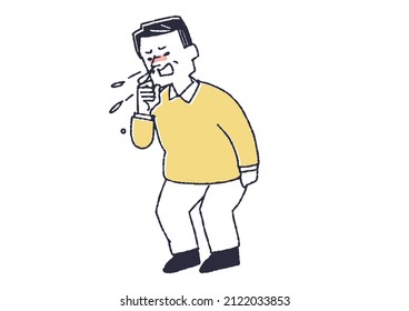  A man who sneezes flashy, a comical handwritten person illustration, a simple coloring on a vector line drawing, and a white background.
