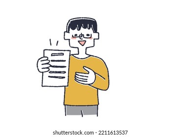 Un hombre que aprobó con éxito el examen, una ilustración para obtener una calificación